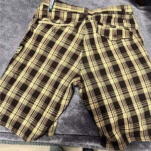 Fly Racing Plaid Flat Front Men's Shorts in Black and Yellow